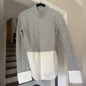Anthropologie Twofer Sweater with Grey Cable Knit Sweater and White Button Down